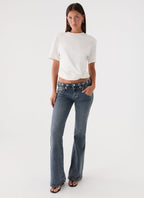 Carson Low Rise Eyelet Jeans - Blue Wash