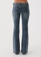 Carson Low Rise Eyelet Jeans - Blue Wash