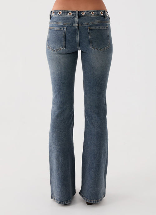 Carson Low Rise Eyelet Jeans - Blue Wash