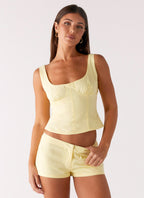 Coastline Cotton Micro Mini Shorts - Yellow