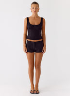 Coastline Cotton Micro Mini Shorts - Black
