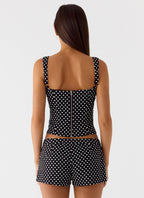 Coastline Cotton Micro Mini Shorts - Black Polkadot