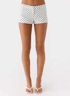 Coastline Cotton Micro Mini Shorts - White Polka Dot