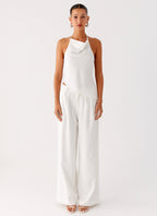 Delong Low Rise Linen Pants - White
