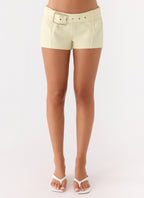 Favourite Moment Belt Mini Shorts - Pale Yellow