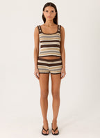 Helia Knit Mini Shorts - Chocolate Olive Stripe