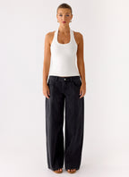 Johnny Low Rise Wide Leg Denim Jeans - Grey Charcoal