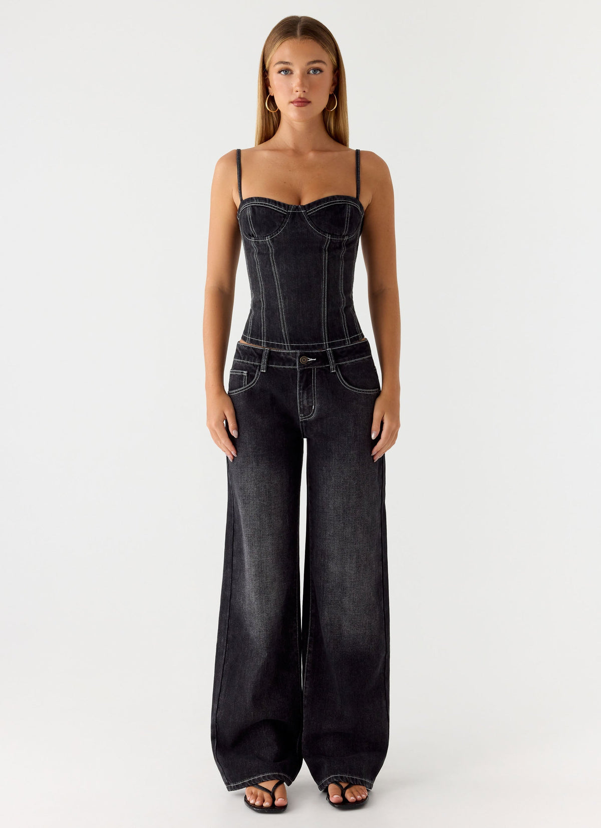 Nathan Super Low Rise Denim Jeans - Washed Black