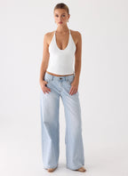 Neo Low Rise Wide Leg Denim Jeans - Light Blue Wash