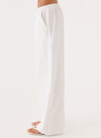 Norene Linen Wide Leg Pant - White