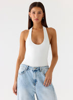 Set The Scene Halter Bodysuit - White