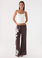 Sorena Low Rise Flared Pants - Chocolate Tropic Floral