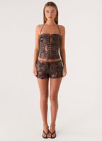 Sozzani Denim Mini Shorts - Chocolate