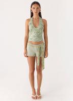 Talk Too Much Halter Top - Wispy Fern