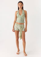 Talk Too Much Halter Top - Wispy Fern